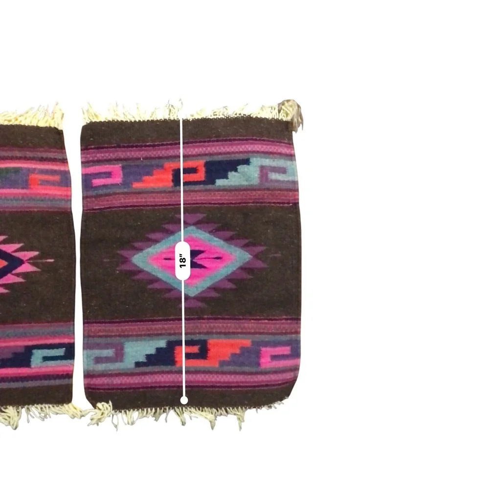 Vintage Southwestern Woven Wool Placemats Set of 2 Geometric Diamond Brown Pink